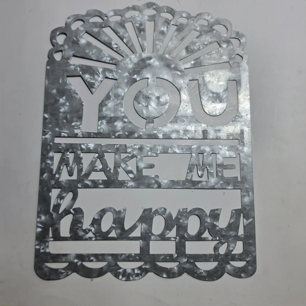 Galvanized Metal You Make Me Happy Wall Art Sign Scalloped Industrial Farmhouse